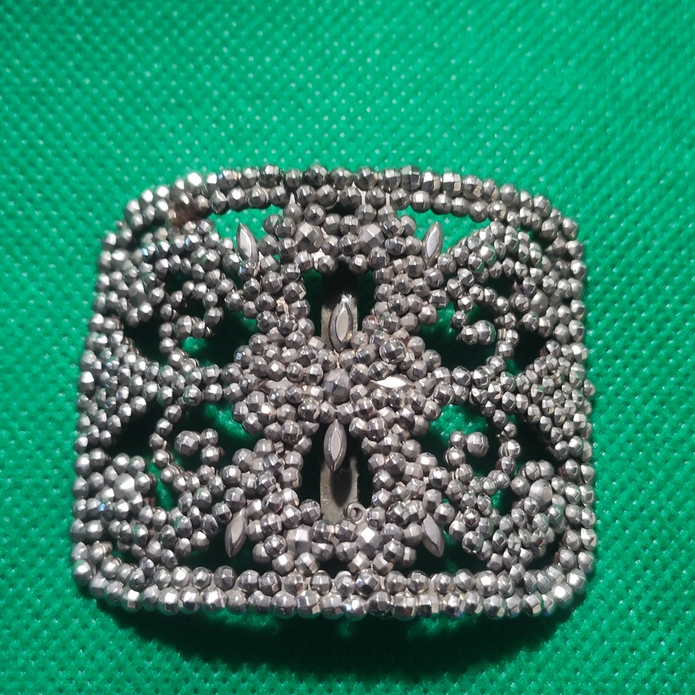 Antique French art deco steel cut sash belt buckle for women